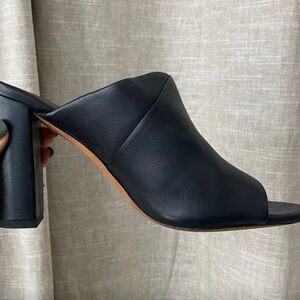 Vince Black Leather Heeled Mules